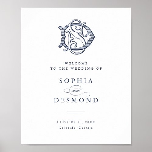 Elegant Vintage Monogram DS Wedding Welcome Sign