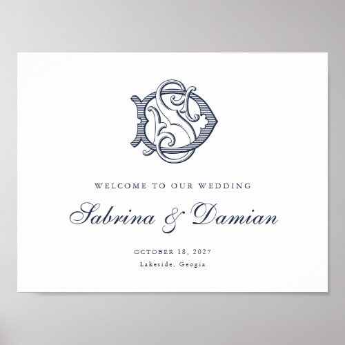 Elegant Vintage Monogram DS Wedding Welcome Sign