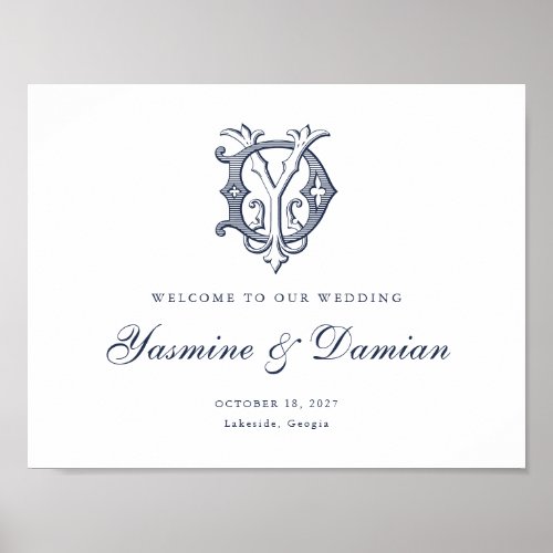 Elegant Vintage Monogram DY Wedding Welcome Sign