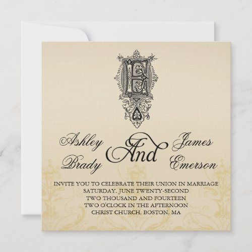 Elegant Vintage Monogram E Wedding Invitations