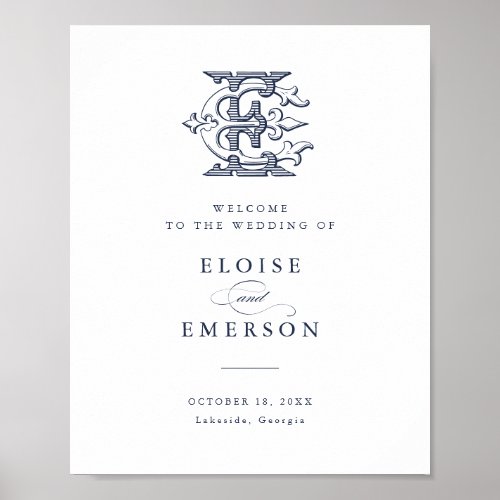 Elegant Vintage Monogram EE Wedding Welcome Sign