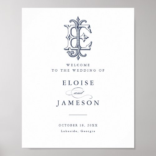 Elegant Vintage Monogram EJ Wedding Welcome Sign