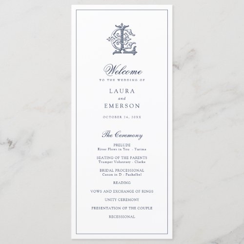 Elegant Vintage Monogram EL Wedding Program