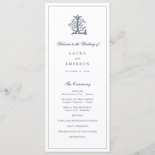 Elegant Vintage Monogram EL Wedding Program