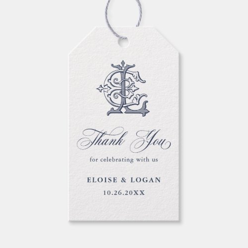 Elegant Vintage Monogram EL Wedding Thank You Gift Tags