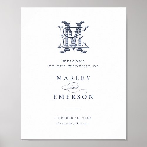 Elegant Vintage Monogram EM Wedding Welcome Sign