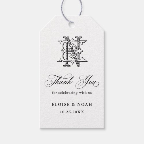 Elegant Vintage Monogram EN Wedding Thank You Gift Tags