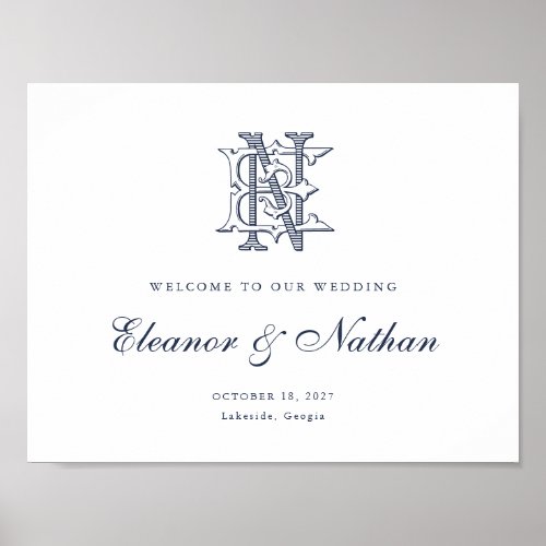 Elegant Vintage Monogram EN Wedding Welcome Sign