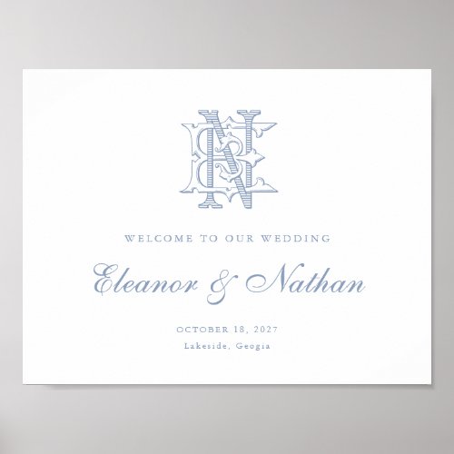 Elegant Vintage Monogram EN Wedding Welcome Sign