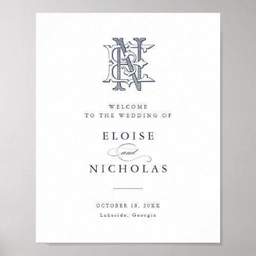 Elegant Vintage Monogram EN Wedding Welcome Sign