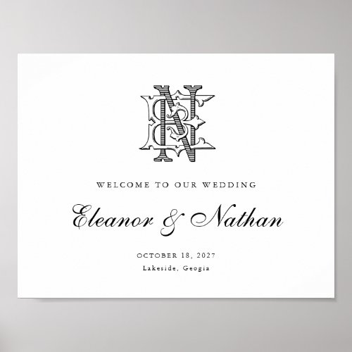 Elegant Vintage Monogram EN Wedding Welcome Sign