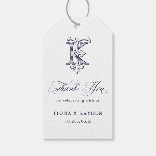 Elegant Vintage Monogram FK KF Wedding Thank You Gift Tags