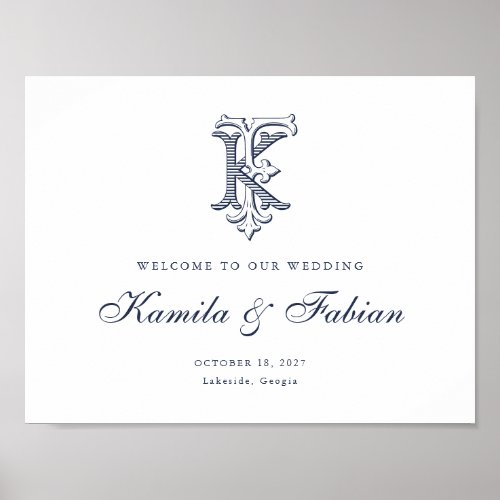 Elegant Vintage Monogram FK Wedding Welcome Sign