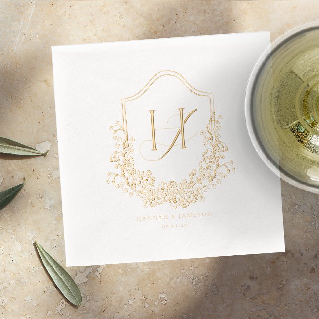 Elegant Vintage Monogram | Floral Wedding Gold Foil Napkins (Creator Uploaded)