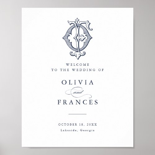 Elegant Vintage Monogram FO Wedding Welcome Sign