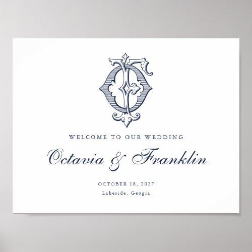 Elegant Vintage Monogram FO Wedding Welcome Sign