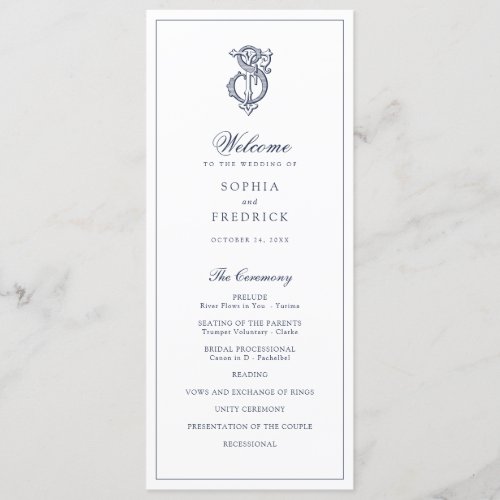 Elegant Vintage Monogram FS Wedding Program