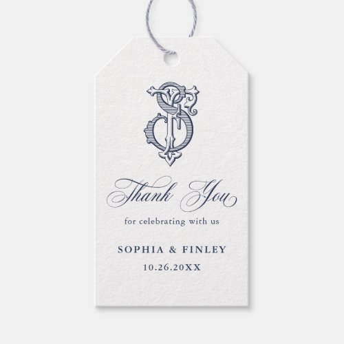 Elegant Vintage Monogram FS Wedding Thank You Gift Tags