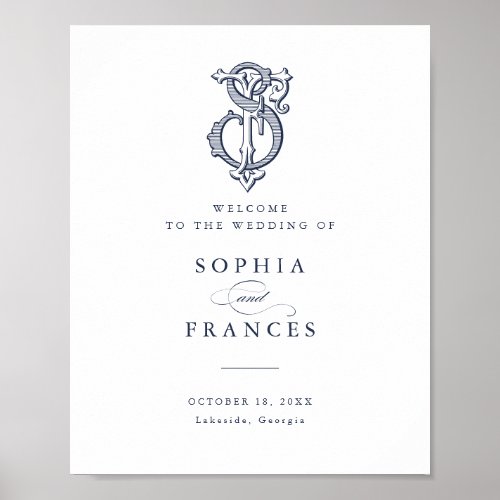 Elegant Vintage Monogram FS Wedding Welcome Sign