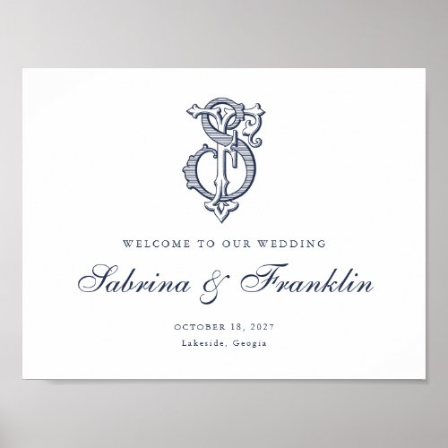 Elegant Vintage Monogram FS Wedding Welcome Sign