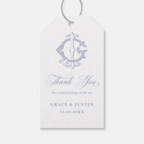 Elegant Vintage Monogram GJ JG Wedding Thank You Gift Tags