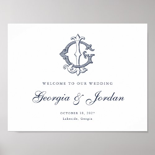 Elegant Vintage Monogram GJ Wedding Welcome Sign