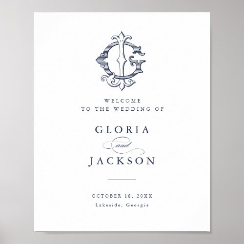 Elegant Vintage Monogram GJ Wedding Welcome Sign