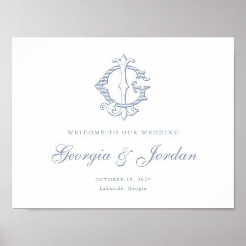 Elegant Vintage Monogram GJ Wedding Welcome Sign