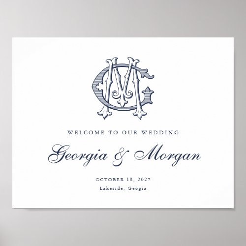 Elegant Vintage Monogram GM Wedding Welcome Sign