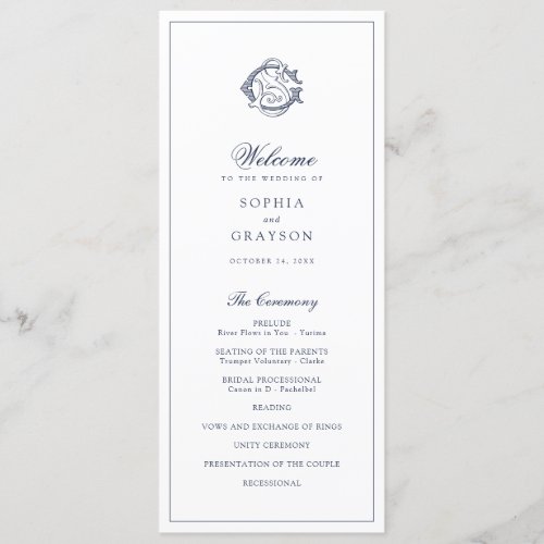 Elegant Vintage Monogram GS SG Wedding Program