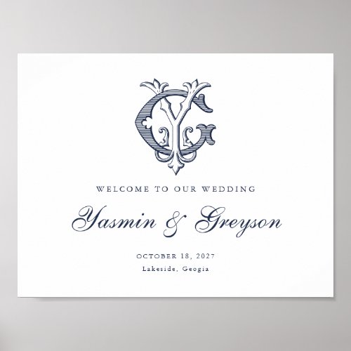 Elegant Vintage Monogram GY Wedding Welcome Sign