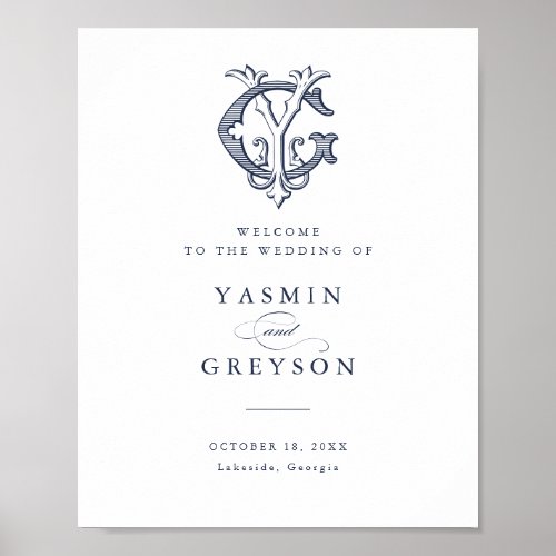 Elegant Vintage Monogram GY Wedding Welcome Sign