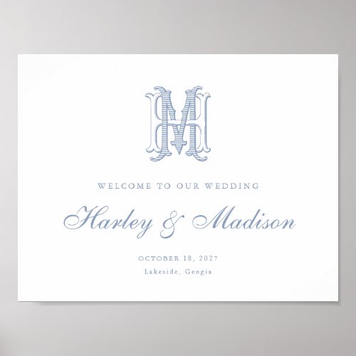 Elegant Vintage Monogram HM Wedding Welcome Sign
