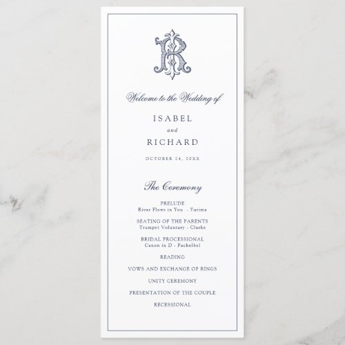 Elegant Vintage Monogram IR Wedding Program