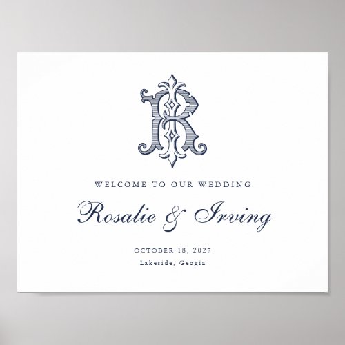 Elegant Vintage Monogram IR Wedding Welcome Sign