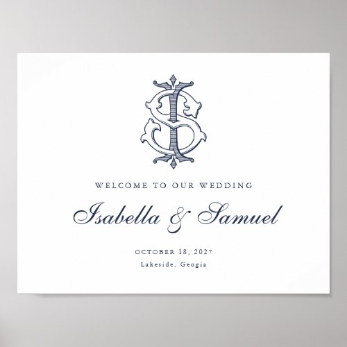 Elegant Vintage Monogram IS Wedding Welcome Sign