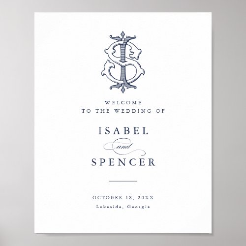 Elegant Vintage Monogram IS Wedding Welcome Sign