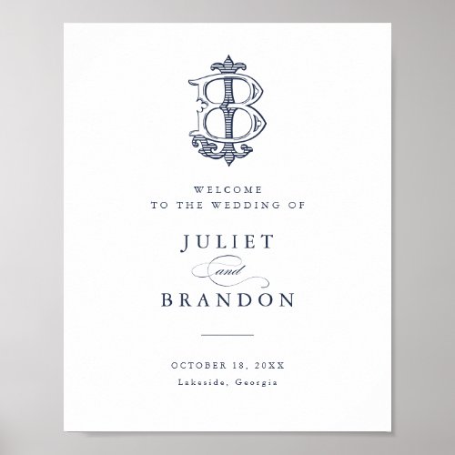 Elegant Vintage Monogram JB Wedding Welcome Sign