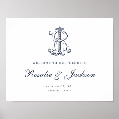 Elegant Vintage Monogram JR Wedding Welcome Sign