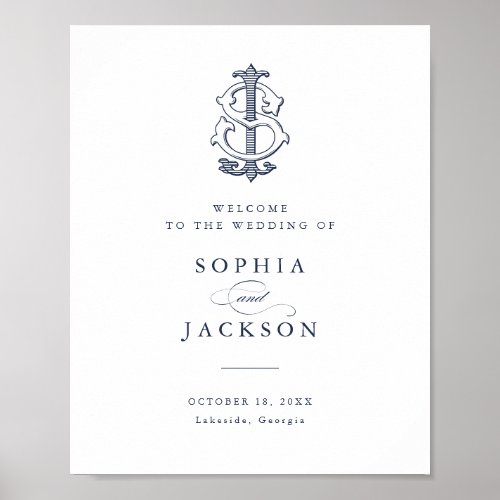 Elegant Vintage Monogram JS Wedding Welcome Sign