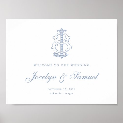 Elegant Vintage Monogram JS Wedding Welcome Sign