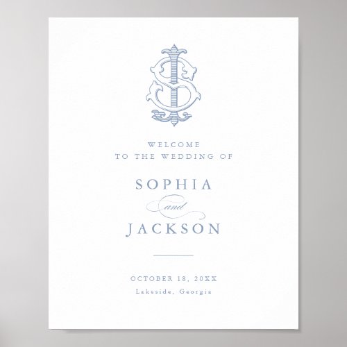 Elegant Vintage Monogram JS Wedding Welcome Sign