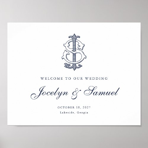 Elegant Vintage Monogram JS Wedding Welcome Sign