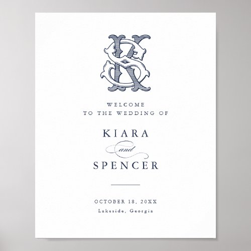 Elegant Vintage Monogram KS Wedding Welcome Sign