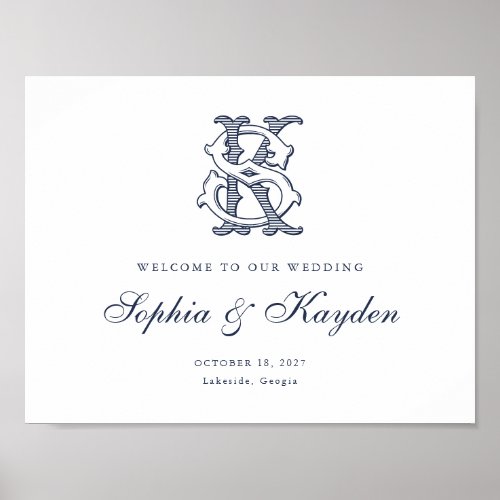 Elegant Vintage Monogram KS Wedding Welcome Sign