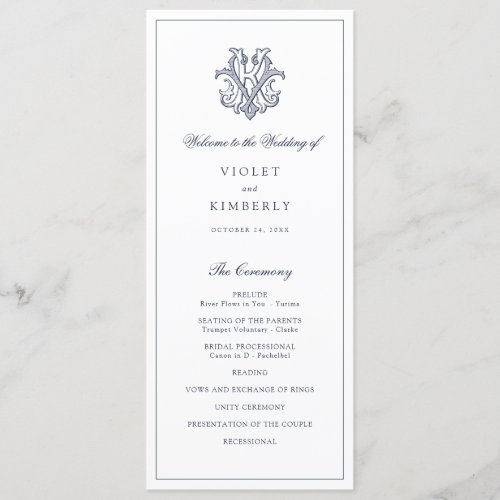 Elegant Vintage Monogram KV Wedding Program