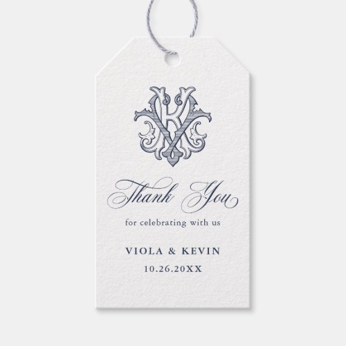 Elegant Vintage Monogram KV Wedding Thank You Gift Tags