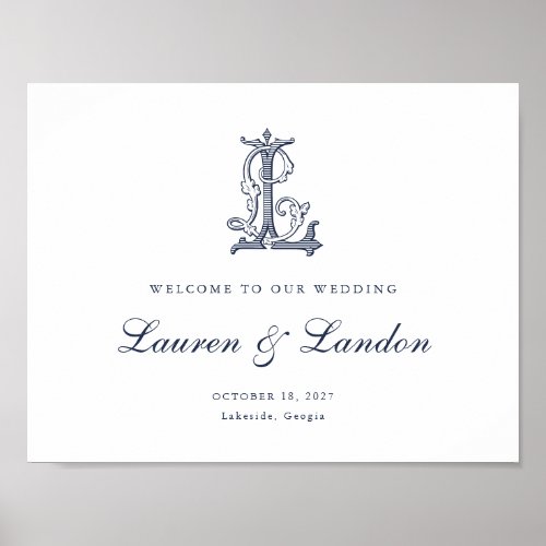 Elegant Vintage Monogram LL Wedding Welcome Sign