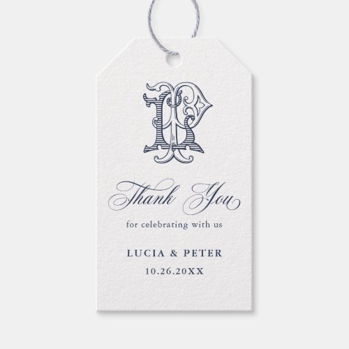 Elegant Vintage Monogram LP Wedding Thank You Gift Tags