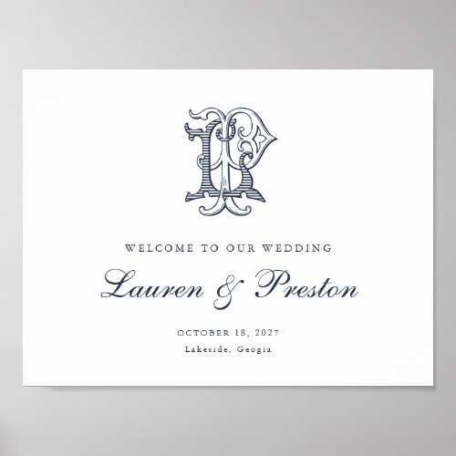 Elegant Vintage Monogram LP Wedding Welcome Sign